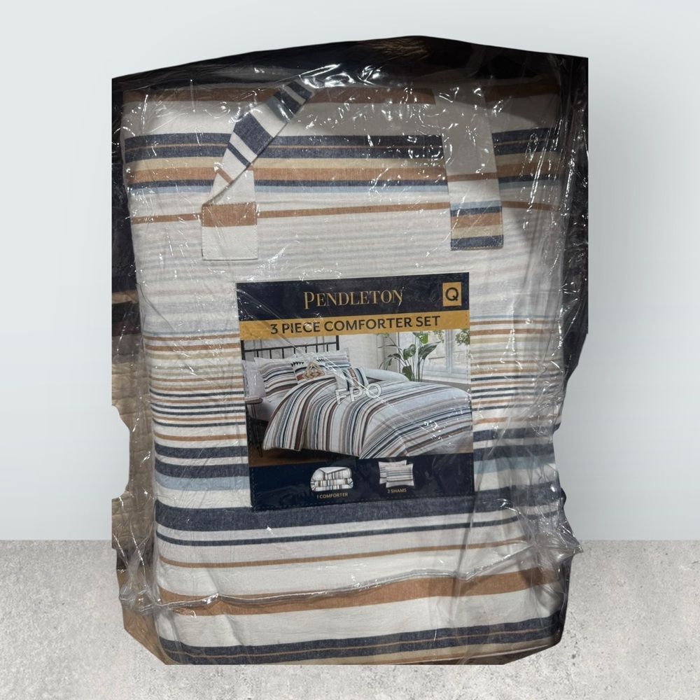 Pendleton Multi-Stripe Comforter Set - Navy, Tan, White